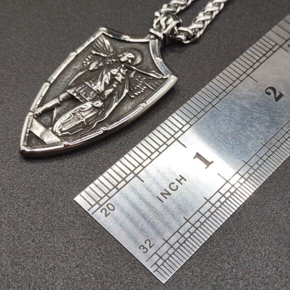 Archangel Saint Michael Sword Stainless Steel Pendant – GTHIC Archangel Saint Michael Necklace Sword Shield Stainless Catholic Christian NEW